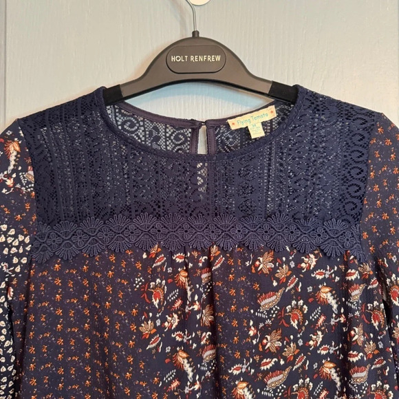 Flying Tomato Multicolor Boho Blouse Sz Medium Botanical Crochet Tunic Pattern - Picture 4 of 13